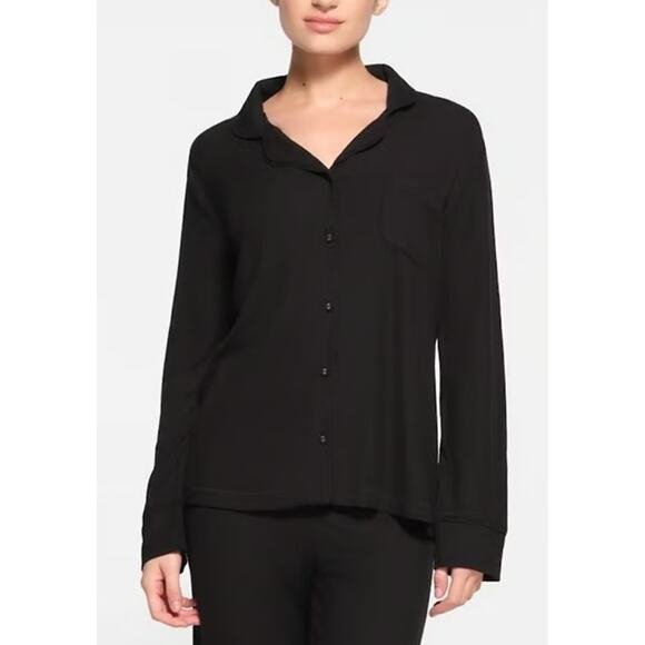 SKIMS Soft Lounge Ribbed Sleep Top Button Down Shirt Modal Jersey in Onyx Black - Picture 4 of 13